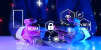 Person using smartphone with digital security icons displayed