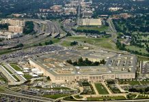 Aerial view of the Pentagon building and surrounding are