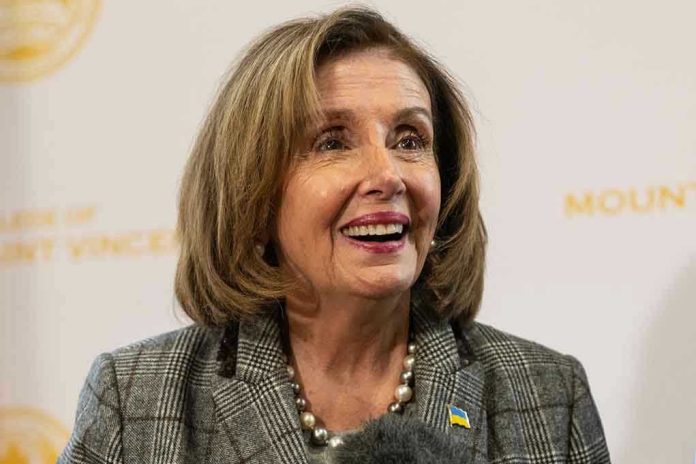 2135601981 Smiling woman in plaid blazer with pearl necklace.