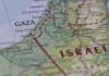 Map showing Gaza Strip and parts of Israel.