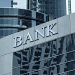 Bank building with reflective glass windows.
