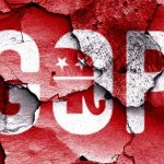 DISGUSTING AI Video Rocks Republican Leadership Cracked wall featuring the GOP logo in red and white