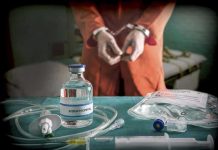 Execution Refusal Rocks Death Row—Killer Goes Nuts! Vial labeled Sodium Thiopental near handcuffed person.