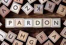 Wooden letter blocks arranged to spell 'PARDON' on a wooden surface