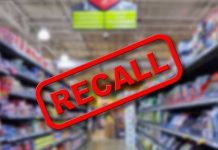 Nationwide Recall Alert – Deadly Allergen! Recall warning over blurred grocery store aisle