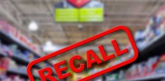 Nationwide Recall Alert – Deadly Allergen! Recall warning over blurred grocery store aisle