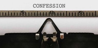 Pipebombers CONFESSION Rocks DNC and RNC Typewriter typing the word confession on paper