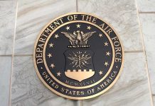 Bronze seal of the Department of the Air Force on a tiled surface