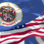 Trump DELIVERS a BRUTAL Message to Minneapolis Minnesota state flag with American flag in background.