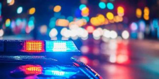 MLK Parade Turns VIOLENT — Police Deploy Police car with flashing lights at night.