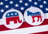 BUSTED: Democrats Caught Rigging Congressional Maps Early Republican elephant and Democrat donkey on American flag.