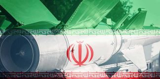 Iranian flag overlay on a missile with fins