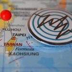 Sovereignty Showdown Rattles Asia Map of Taiwan with red pin and earthquake icon