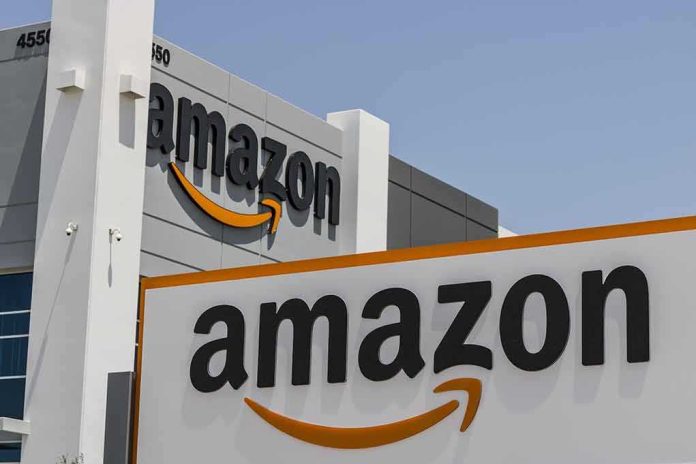 shutterstock_681649144 Amazon sign at a modern corporate building