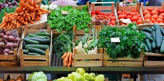 Fresh vegetables displayed at a market stall